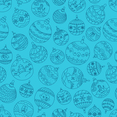 Christmas season vector seamless pattern. Xmas doodle baubles ba