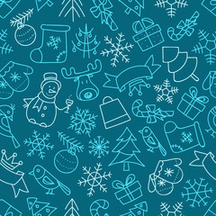 Christmas season vector seamless pattern. Different elements col
