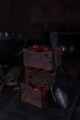 Chocolate brownies with cherries