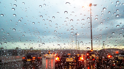 the Rain drop on the windscreen car on the road