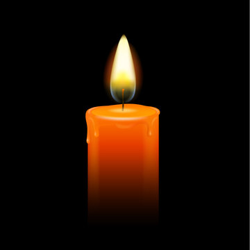 Burning candle black background vector mourning, memory concept