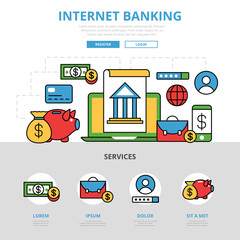 Linear flat Internet banking infographics hero image vector