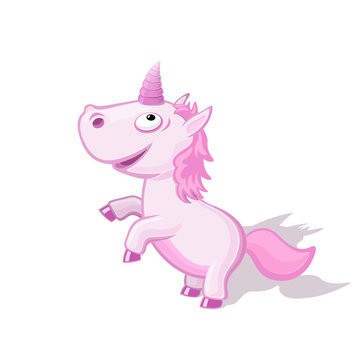 Funny cartoon unicorn vector illustration. Flying animal concept