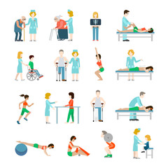 Flat physiotherapy vector illustration set Health rehabilitation