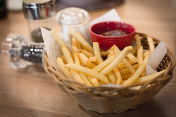 French fries and tomato sauce