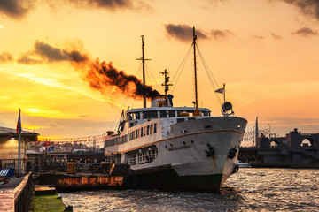 Fototapeta premium Cruising ship docking at pier on Bosporus in Istanbul