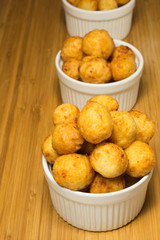 Cottage cheese fried balls in ceramic ramekin