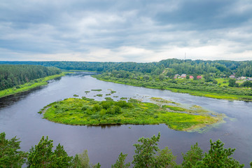 Amazing Panoramic View of River and Green Forest in Latvija