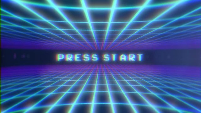 Retro Video Game background Press Start  blue & purple