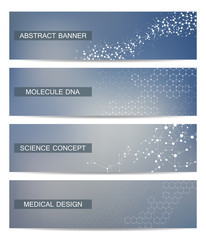 Fototapeta premium Set of modern scientific banners. Molecule structure DNA and neurons. Abstract background. Medicine, science, technology. Vector illustration for your design.