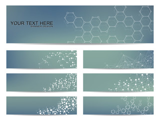 Fototapeta na wymiar Set of modern scientific banners. Molecule structure DNA and neurons. Abstract background. Medicine, science, technology. Vector illustration for your design.