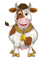 Cartoon happy farm animal - cheerful cow is standing smiling and looking - artistic style - isolated - illustration for children