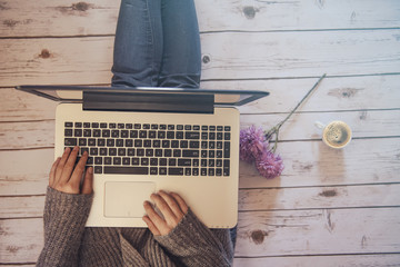Home office concept: girl working at home