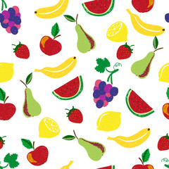 Seamless pattern colorful doodle fruits. Vector background. 