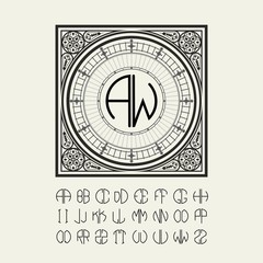 Elegant frame template Victorian style and set to create a monograph, logos, emblems of the two letters.