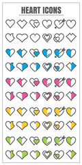 icons Heart color blck blue pink Yellow green vector on white ba