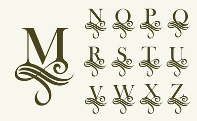 Fototapeta Vintage Set 2 . Capital Letter for Monograms and Logos. Beautiful Filigree Font. Victorian Style. obraz