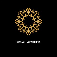 Conceptual template vector round logo design and monogram concept in trendy linear style, floral badge, emblem for fashion, beauty and jewelry industry