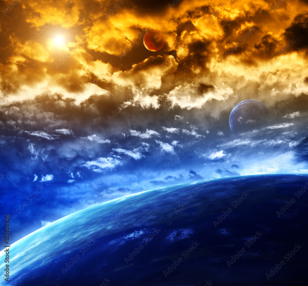 Canvas Prints space scene with planets and nebula