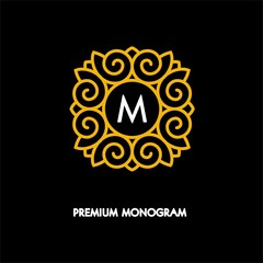 Conceptual template vector Square logo design and monogram concept in trendy linear style, floral badge, emblem for fashion, beauty and jewelry industry