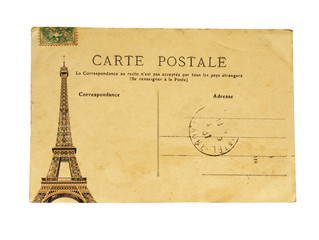 Vintage french post card with famous Eiffel tower in Paris