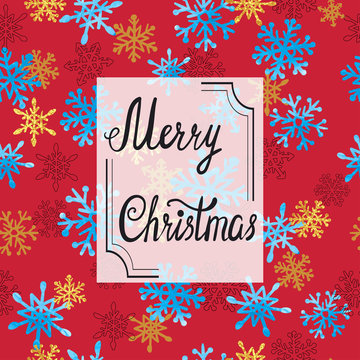 Merry Christmas vector background with watercolor snowflakes. 