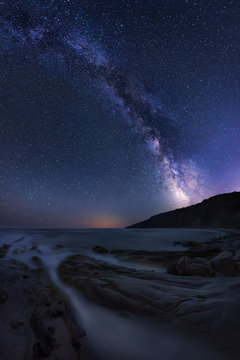 Milky Way over the sea /
Long time exposure night landscape with Milky Way Galaxy above the Black sea