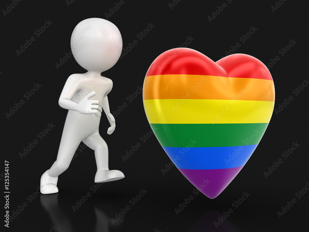 Poster man run to color heart. image with clipping path