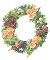 winter wreath watercolor illustration of holidays - 125354584