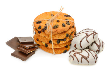 biscuits and chocolate isolated on white background