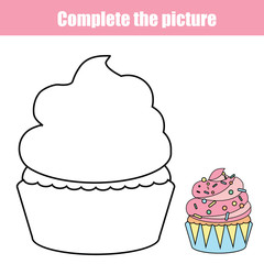 Complete the picture children educational drawing game. Coloring page for kids. Printable kids activity