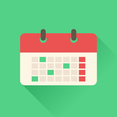 Calendar Flat Icon. On green background with shadow vector illustration EPS10