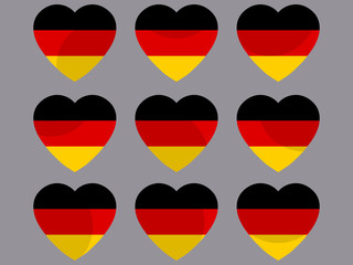 German flag in heart. Collection of hearts with the German flag.