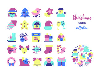 Vector set of flat icons for Christmas and new year.