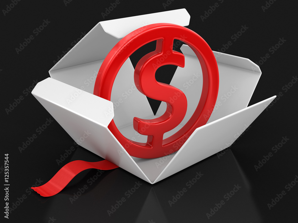 Poster open package with dollar sign. image with clipping path