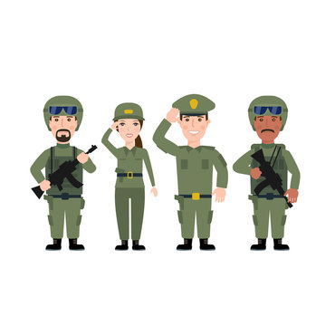 soldiers military men and woman on white background
