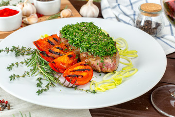 barbecue steak with chimichurri sauce