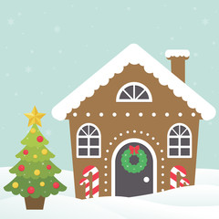 christmas house with fir tree