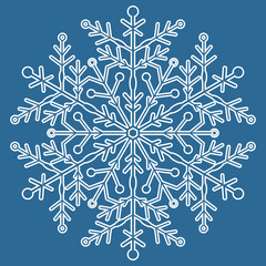 Round snowflake. Abstract winter ornament. Blue and white colors