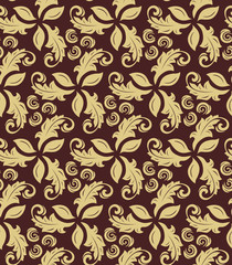 Floral ornament. Seamless abstract classic pattern with flowers. Brown and golden pattern