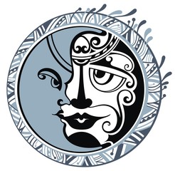 Bohemian hand drawn sun and moon