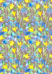 Fototapeta na wymiar Seamless floral background with naive flowers design. Watercolor