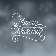 Merry Christmas text on the snowy background. Vector lettering. Xmas card.