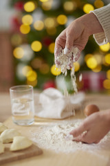 Pouring flour and preparing dumplings