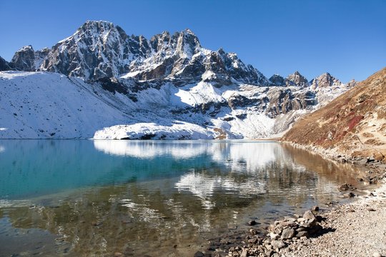 Dudh pokhari Gokyo lake and Phari Lapche peak