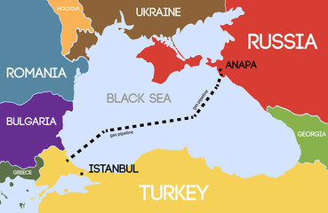 Vector. Schematic map of the gas pipeline in the Black Sea