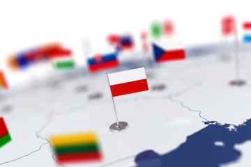 flag in the focus. Europe map with countries flags - 125365520