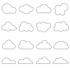 Cloud icon outline set vector, isolated on white background.