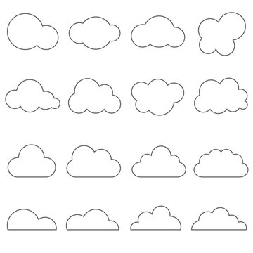 Cloud Icon Outline Set Vector, Isolated On White Background.