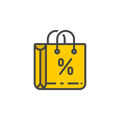 Discount, shopping bag line icon, filled outline vector sign, linear colorful pictogram isolated on white. logo illustration